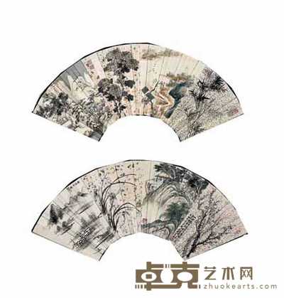 袁樊 策杖访友图 成扇 13×41cm